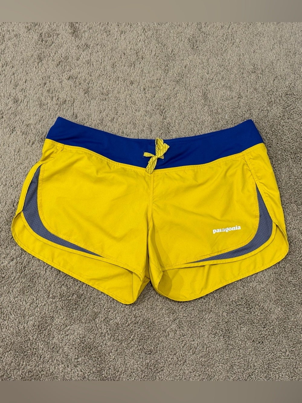 Patagonia | Women's Yellow Athletic Shorts with Blue Waistband
